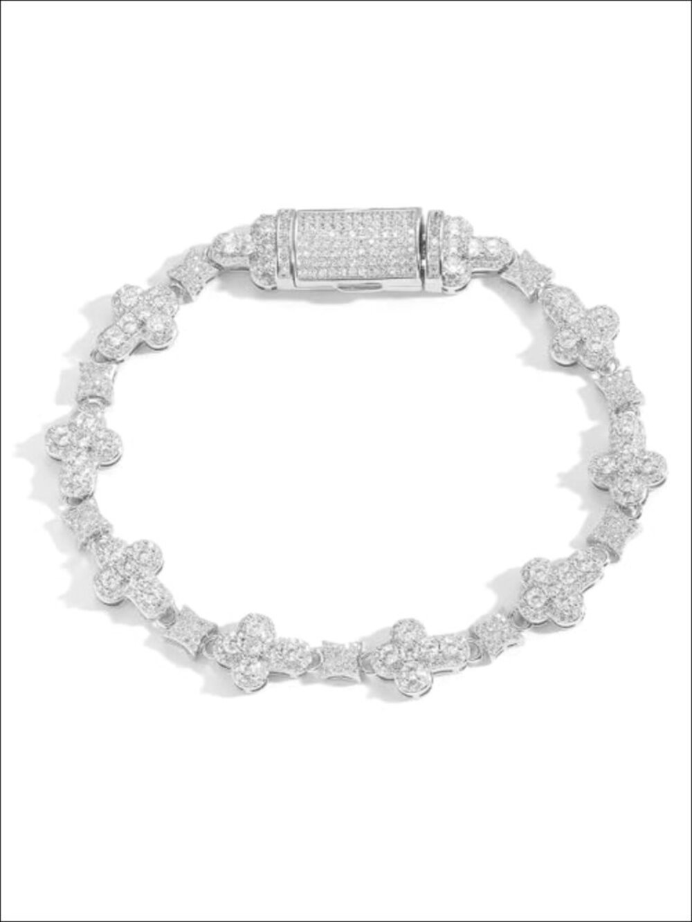 10mm Iced Out Cross Flower Link Bracelet 18K Gold Plated CZ Hip Hop Jewelry